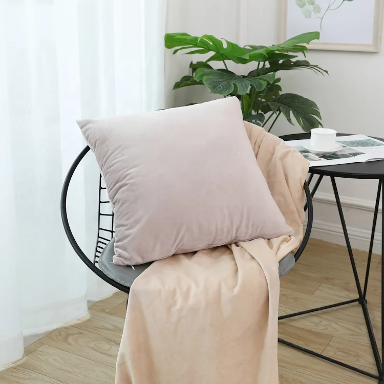 Latest design orange color stock velvet plain knitted sofa cushion covers pillow case