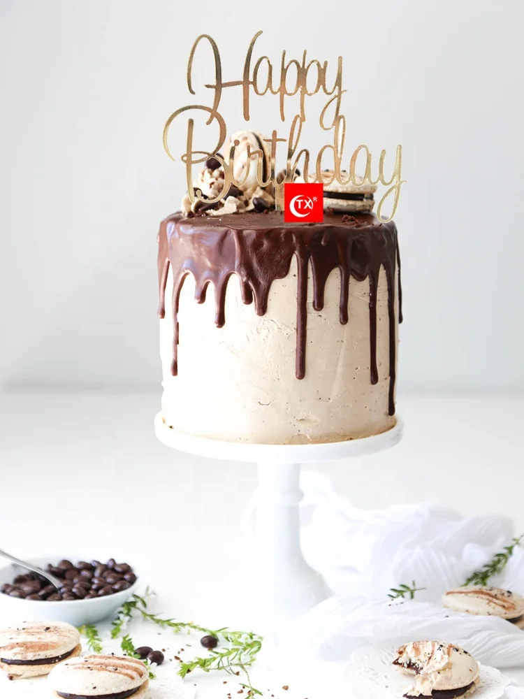 
TX Custom Hot sale custom Letter acrylic rose gold mirror acrylic happy birthday cake topper with inner card for evert party 