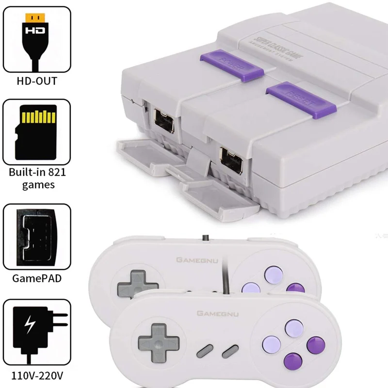 Newest Retro Game Console 8-Bit HD TV Classic Game Console Output NES Built-in 821 Games with 2 Controller