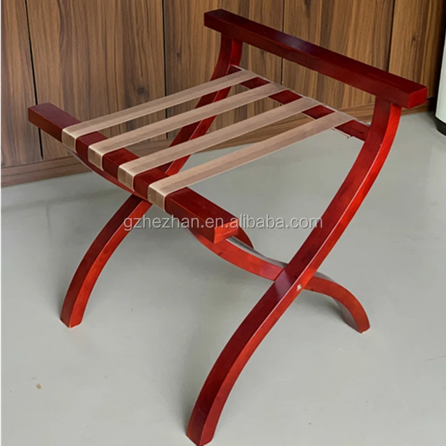 
Mahogany Hotel Guestroom Wooden Suitcase Luggage Rack Wooden Hotel Furniture 
