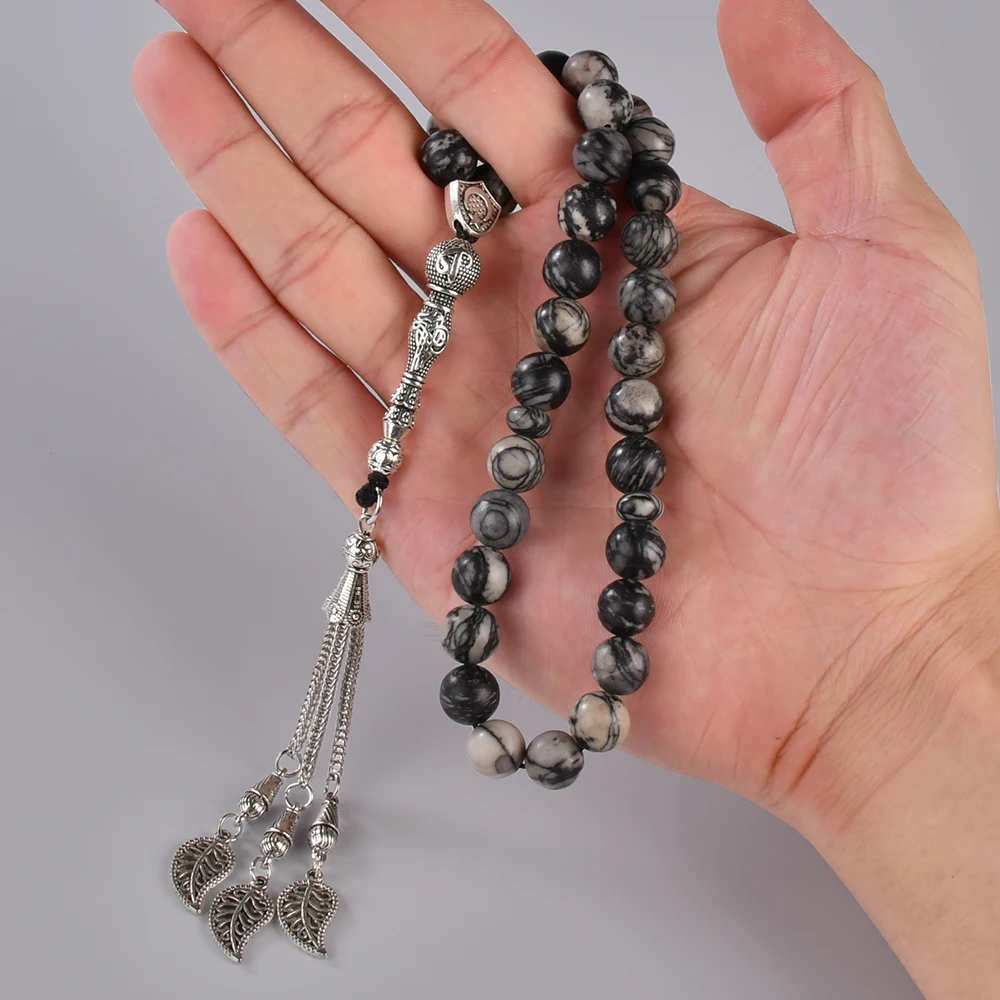 YS324 Wholesale high quality handmade Black Network Stone muslim rosary beads for muslim prayer 33 beads tasbih