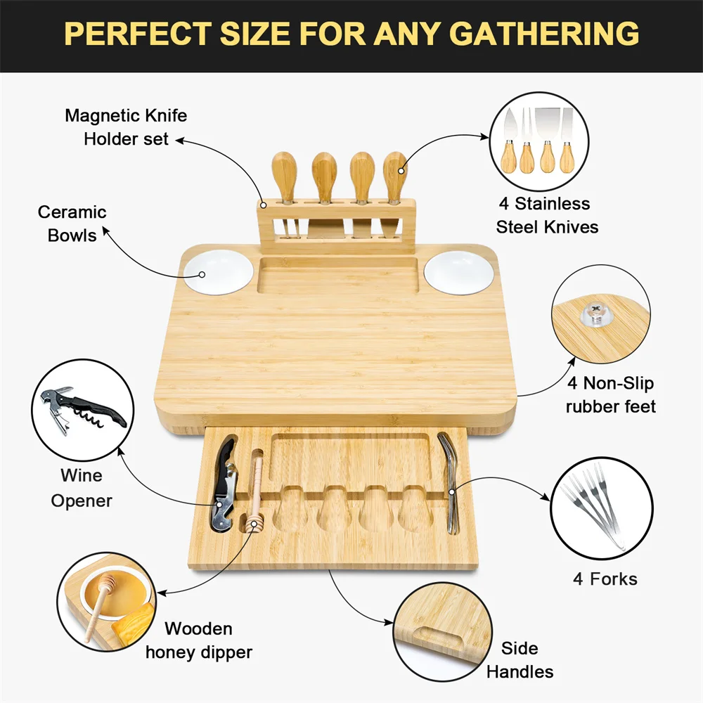 Magnetic Large Charcuterie Board Set Acacia Wood Unique Personalized Cheese Boards, Meat, Appetizer & Cheese Tray Platter