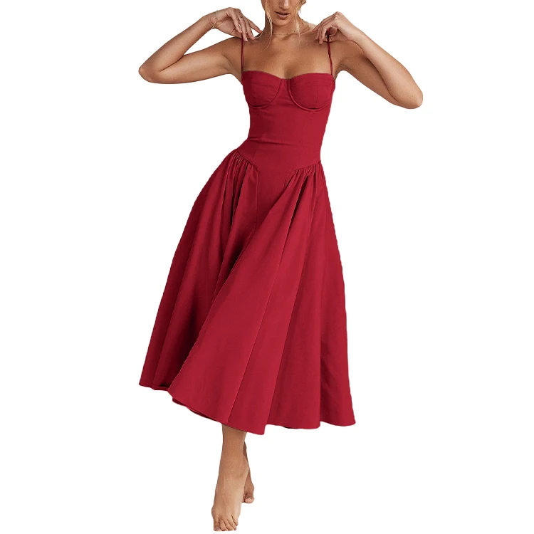 TWOTWINSTYLE Wholesale of New French Retro Long Dresses Court Style Dressing Straps