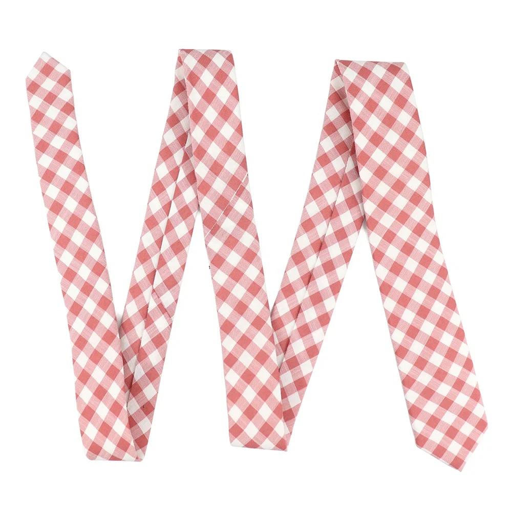 Оптовая продажа Заводской дизайн белый классический клетчатый галстук индивидуальные розовые клетчатые мужские галстуки