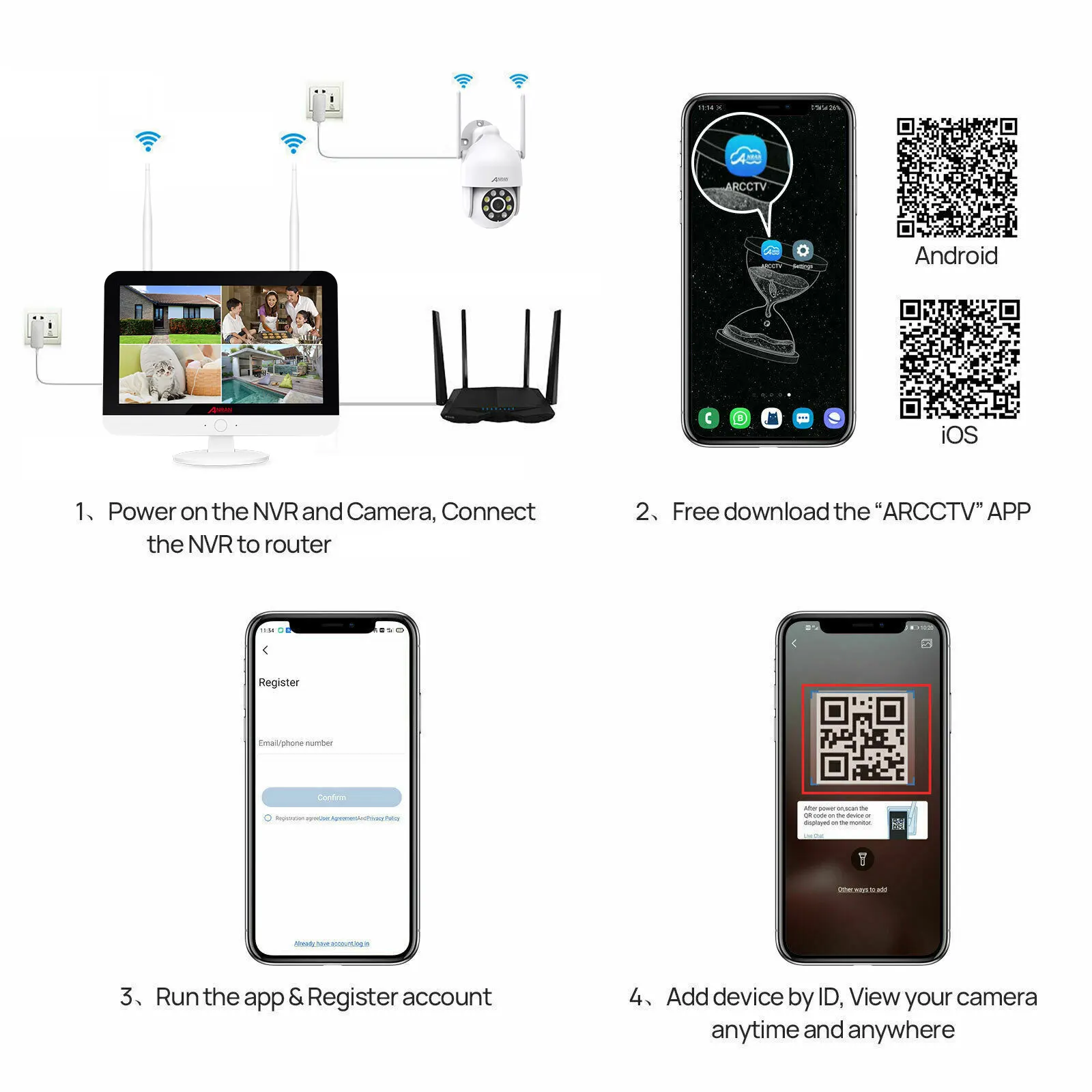 ANRAN Wifi 3MP With 8CH 12inch LCD Screen NVR Outdoor Dome PTZ Wireless Security Camera System