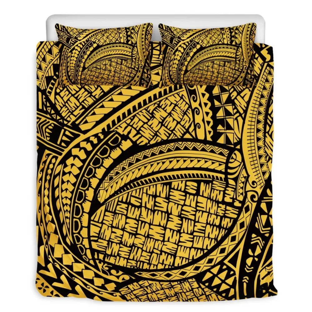 Самоа, полинезийское племенное волнистое желтое постельное белье с принтом, пододеяльник с 2 наволочками, индивидуальное постельное белье, комплект из 3 предметов с фото, двуспальная кровать