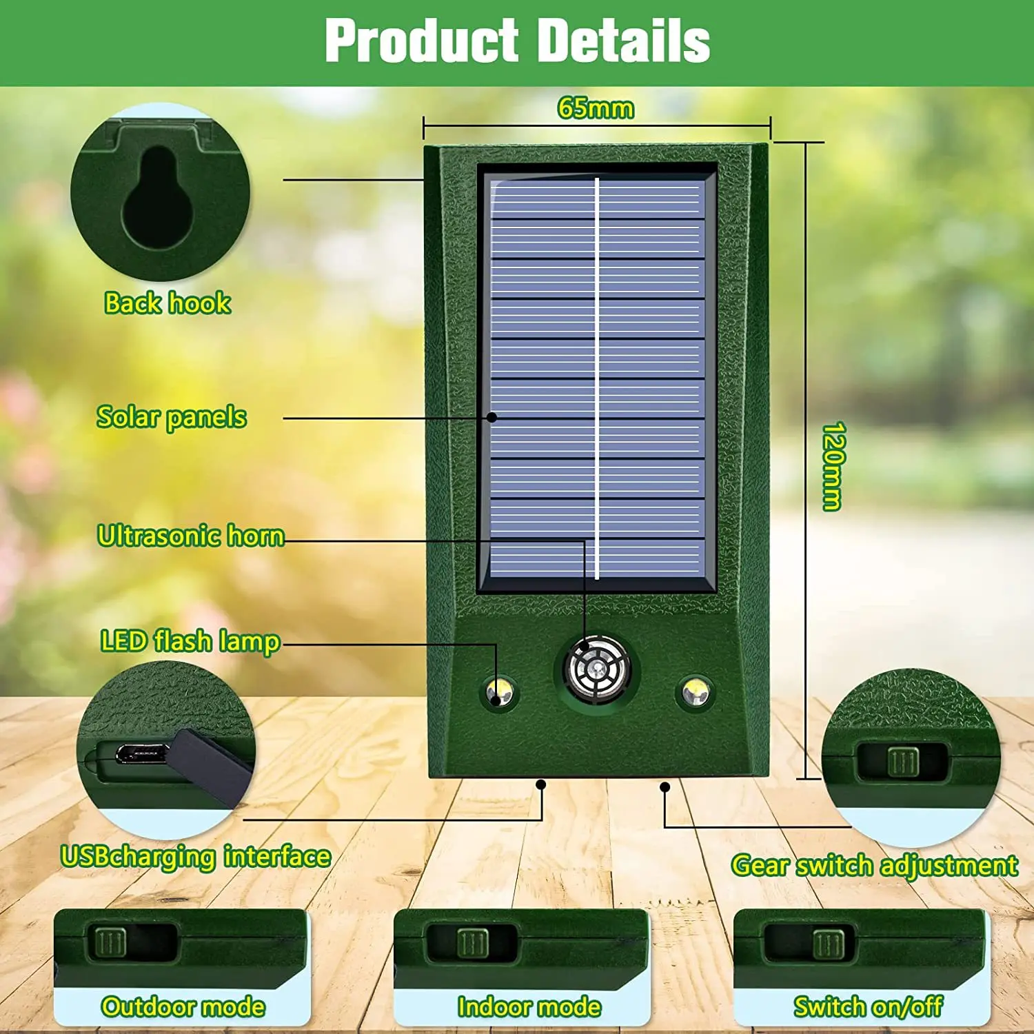 Indoor Bug Zapper Solar Outdoor Waterproof Ultrasonic Animal Repellent For Pest Control Driving Away Mice cat dog snake bird