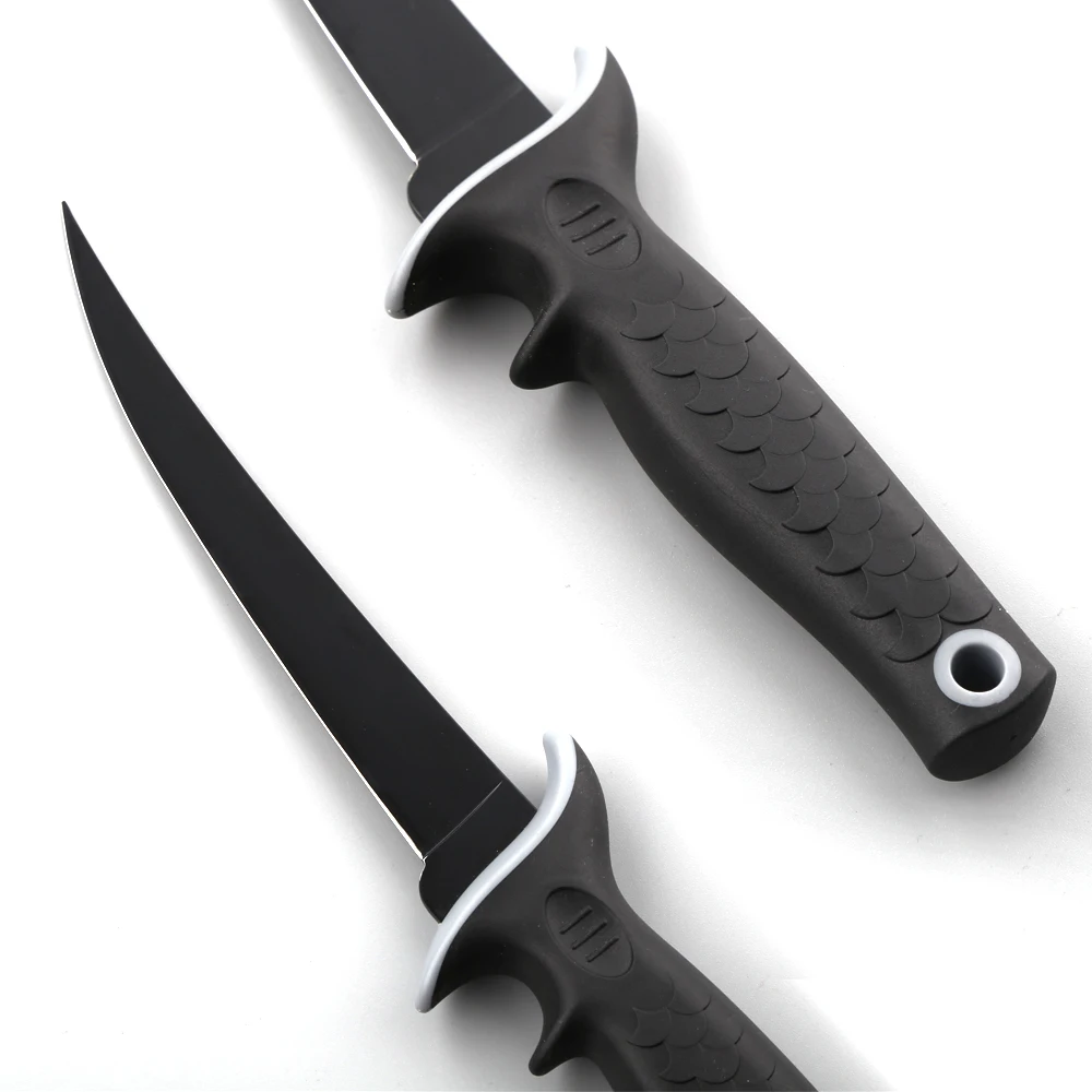 5Cr15MoV stainless steel Fishing Knife Non-Slip Corrugated Style Rubber and Plastic Handle Hunting Survival Knife