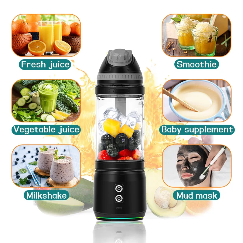 BPA-free and eco-friendly material Travel Sport Home Use 6 blades double cups Portable Blender Smoothies Fresh Juicer