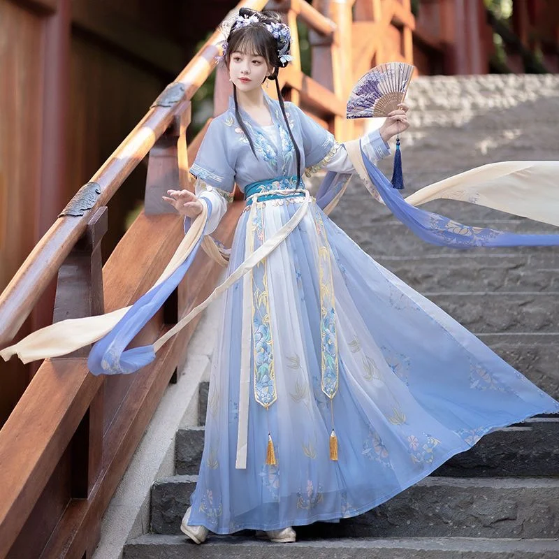 Hanfu Женская юбка Tang вышитая Китайская традиционное платье
