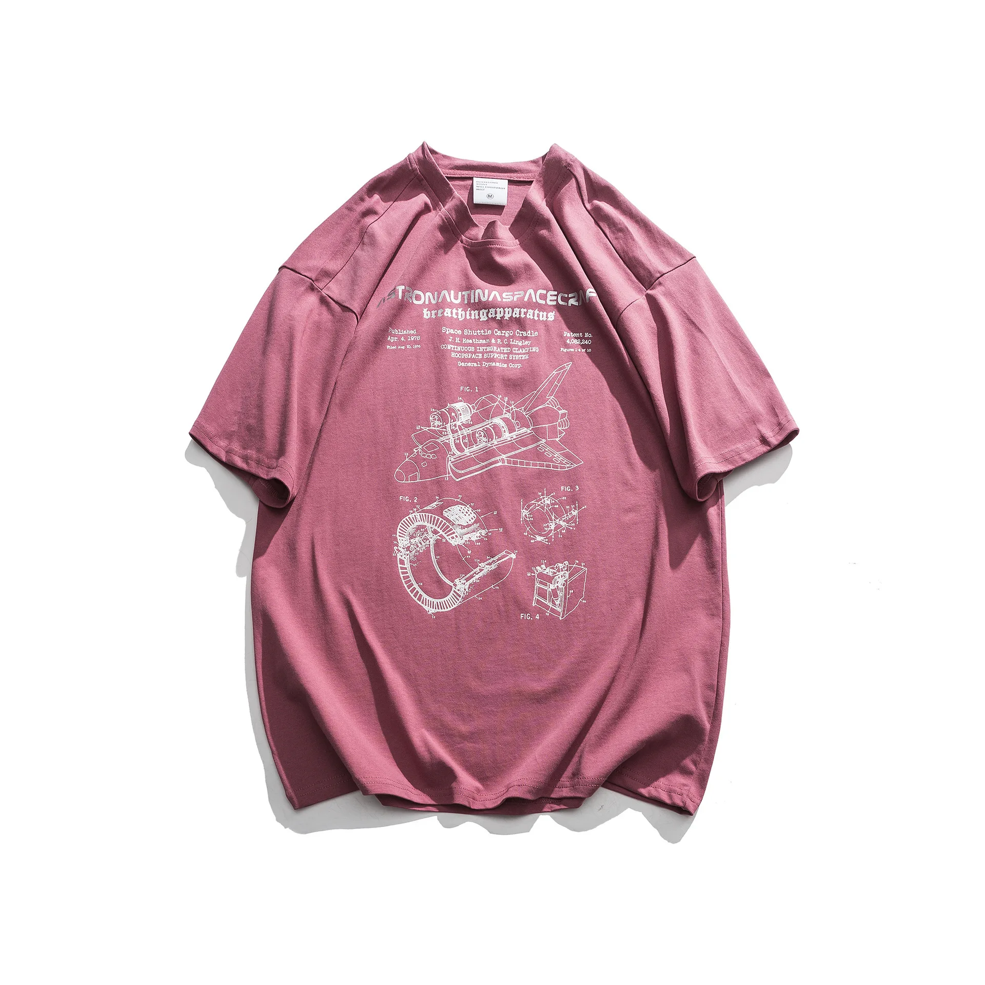 Brand Hong Kong Style Simple Spaceship Printing Short-sleeved New custom graphic T-shirt Nasa Illustration Summer Couple