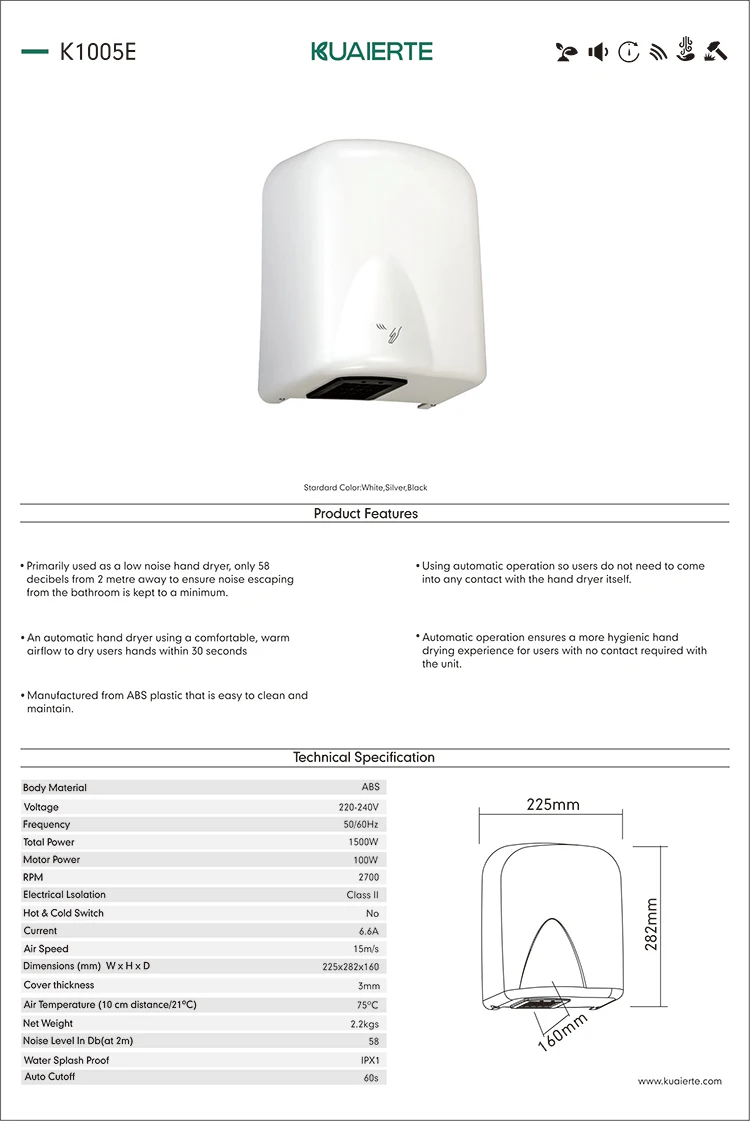 Kuaierte small size mini abs white automatic sensor electric hand dryer for small public toliet