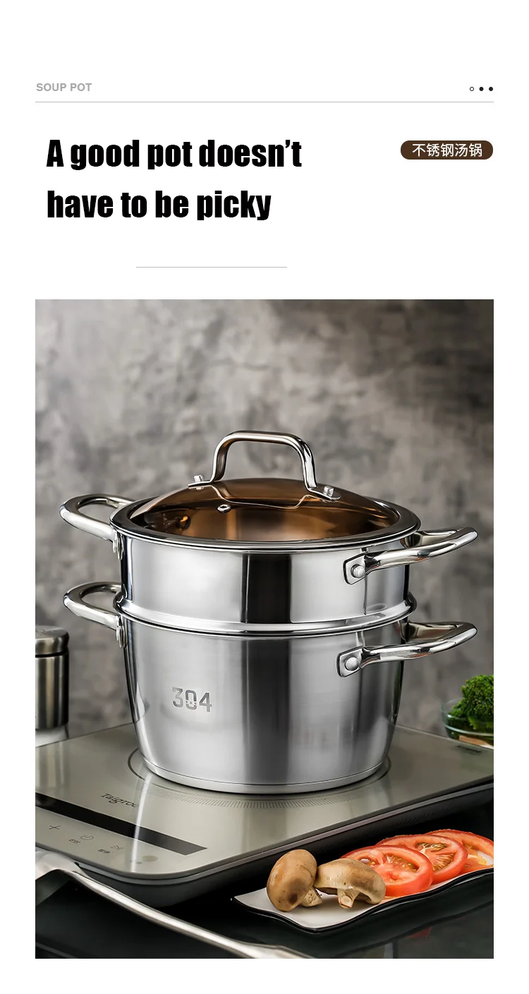 Commercial Cookware Custom Stainless Steel 304 Stockpot General Use Induction Base Deep Cooking Pot Casserole Soup Pot