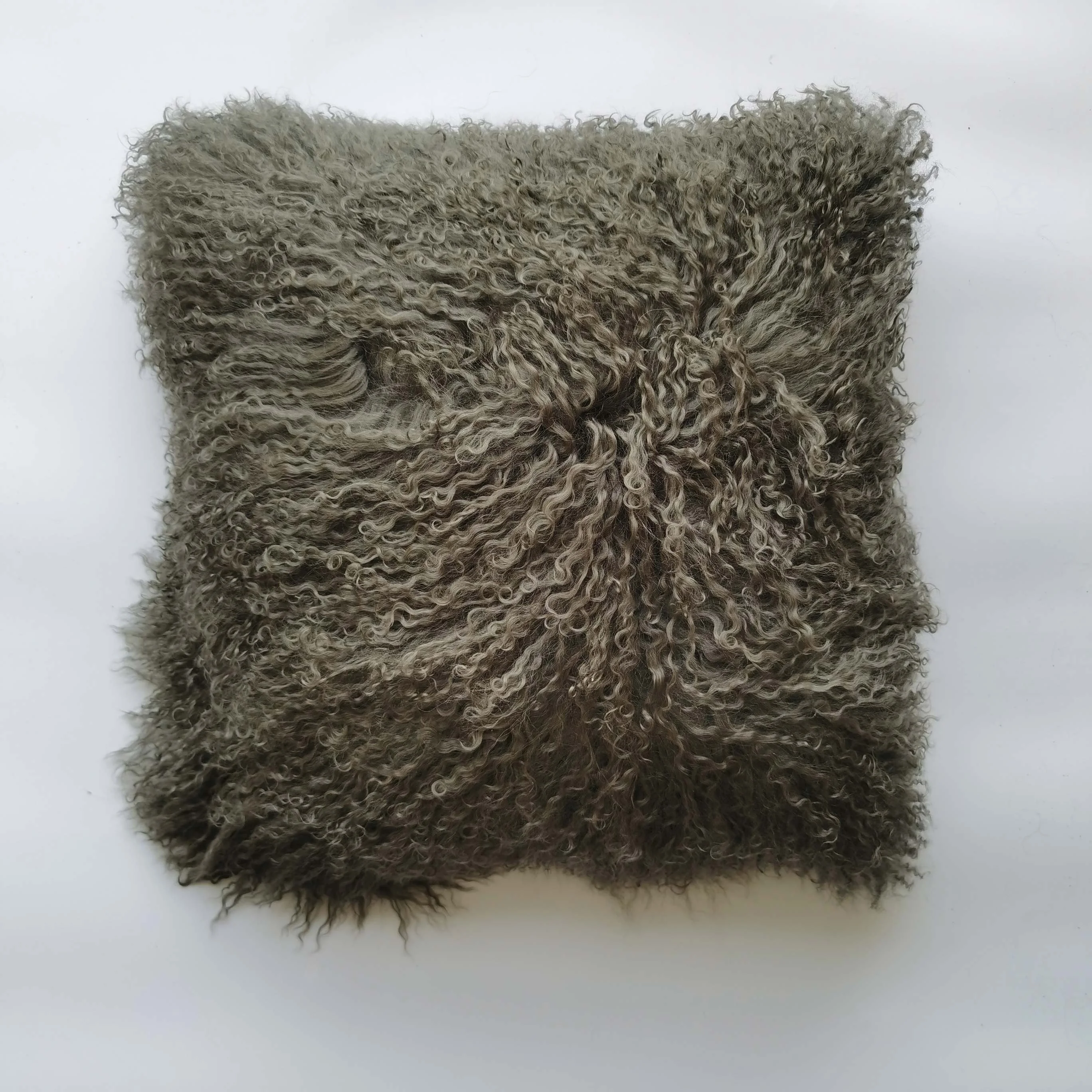 Factory Price Decorative Cushion Real Tibet Sheepskin Long Curly Hair Tibetan Lamb Fur Bed Throw Pillow