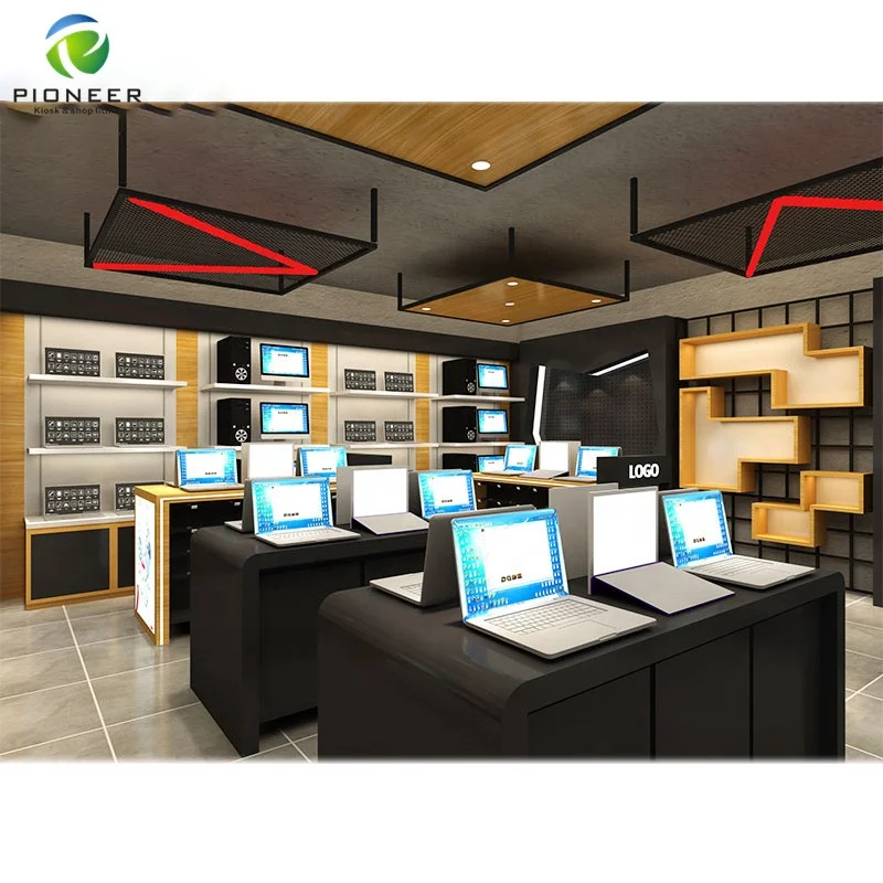Pioneer Retail Wood Store Display Rack Shelf for Laptop Computer Showroom Design
