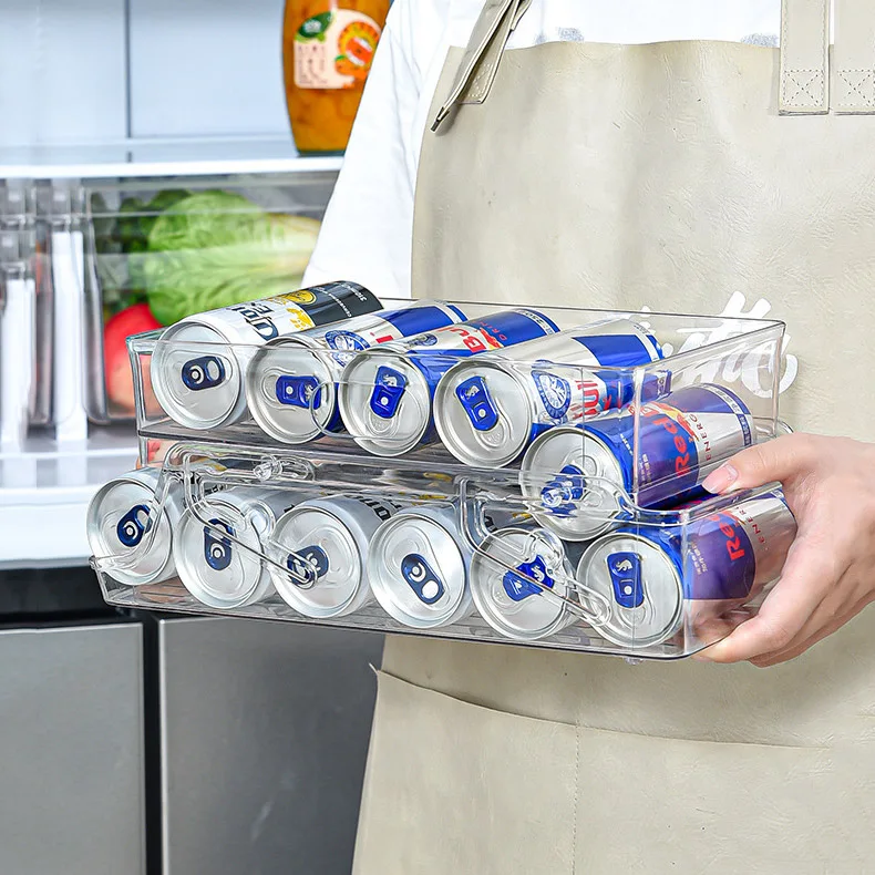 Kitchen Organizer Refrigerator Transparent Plastic Storage Box Soda Can Organizer For Refrigerator