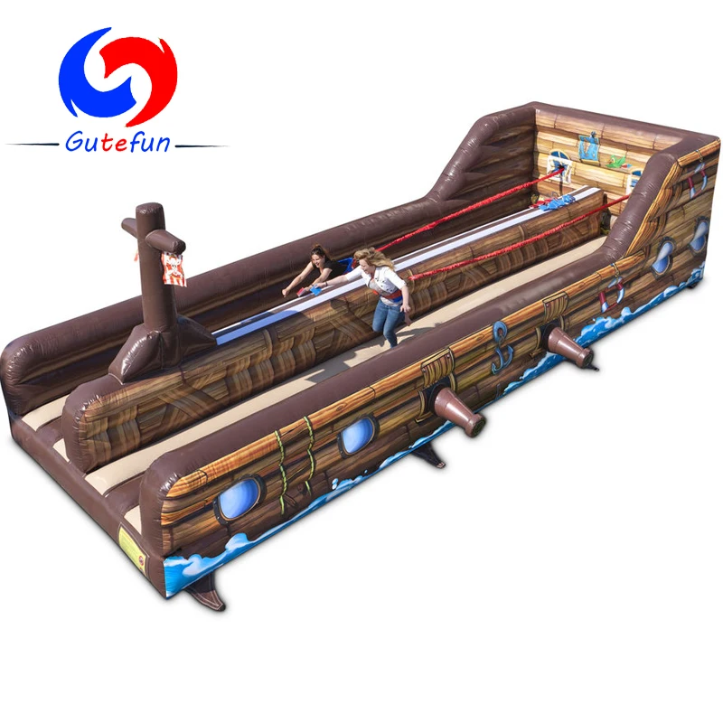 OEM индивидуальный пиратский корабль, два игрока, двойная полоса, надувной bungee run для взрослых и детей, Веселая игра