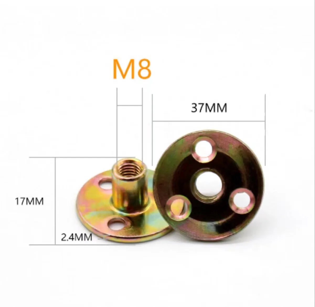 Furniture hardware M6 M8 M10 M12 three-hole round-base weld nut furniture fastener connector T nut sofa foot lock nut