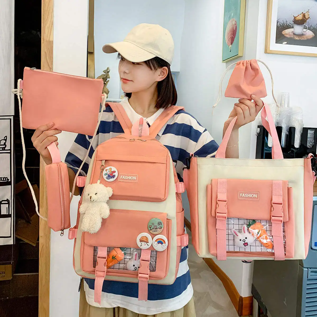 2024 school Backpack set lunch bags for School Bags Girl Kawaii College Student Kids Rucksack school bag set Custom Logo