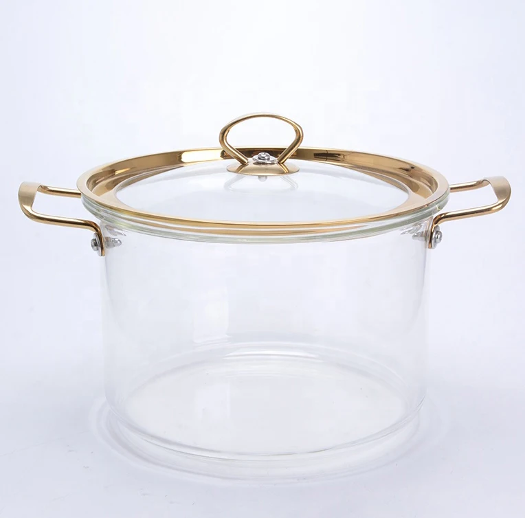 Golden color two-handle glass soup pot Household large-capacity cooking pot