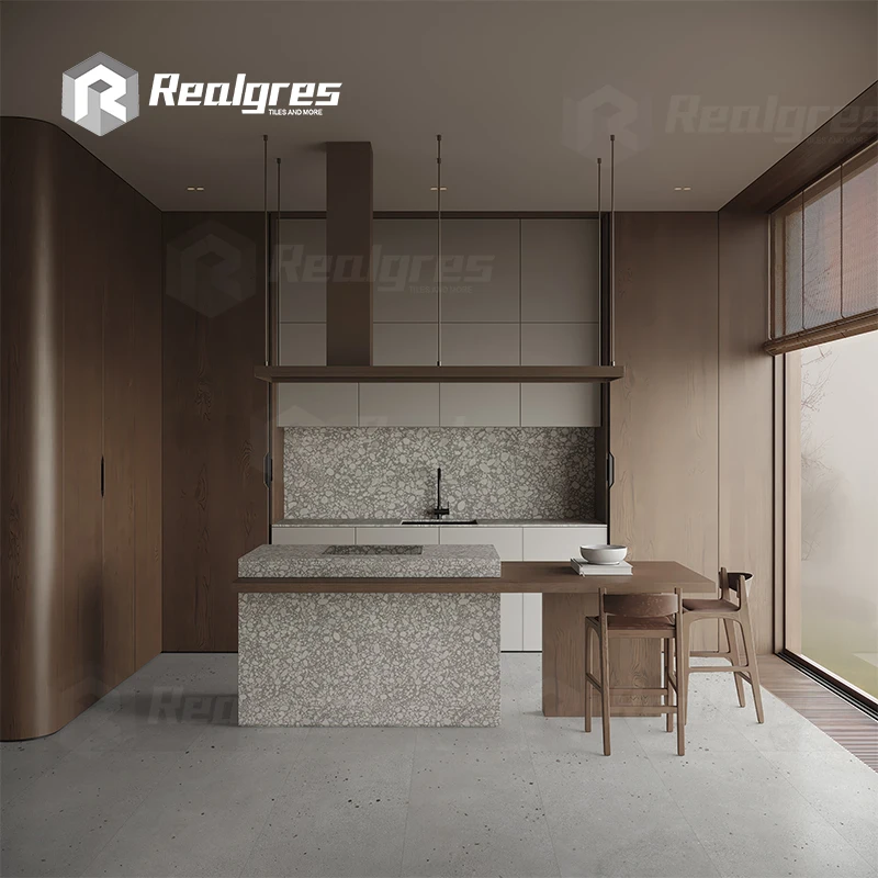 60x60 Faux Rustic Cement Interior Tile Porcelain Floor Grey Terrazzo for Kitchen Floor and Wall