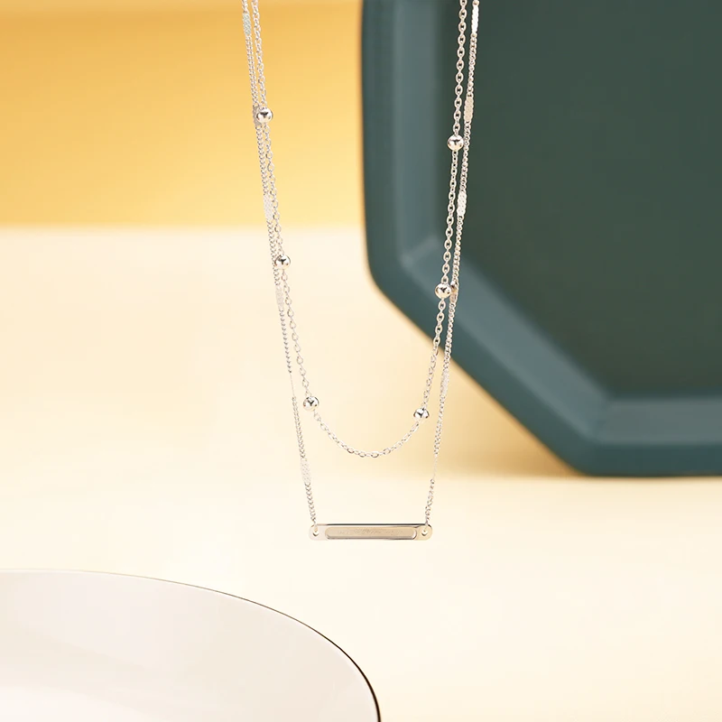 New Korean Trendy Stainless Steel Jewelry Double-layer Necklace Hip-hop Style Simple Pendant Necklace