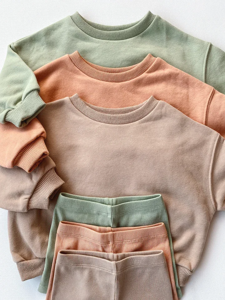 Качественный комплект детской одежды унисекс, однотонный пуловер с круглым вырезом, свитер, подходящие велосипедные шорты, детские осенние комплекты одежды