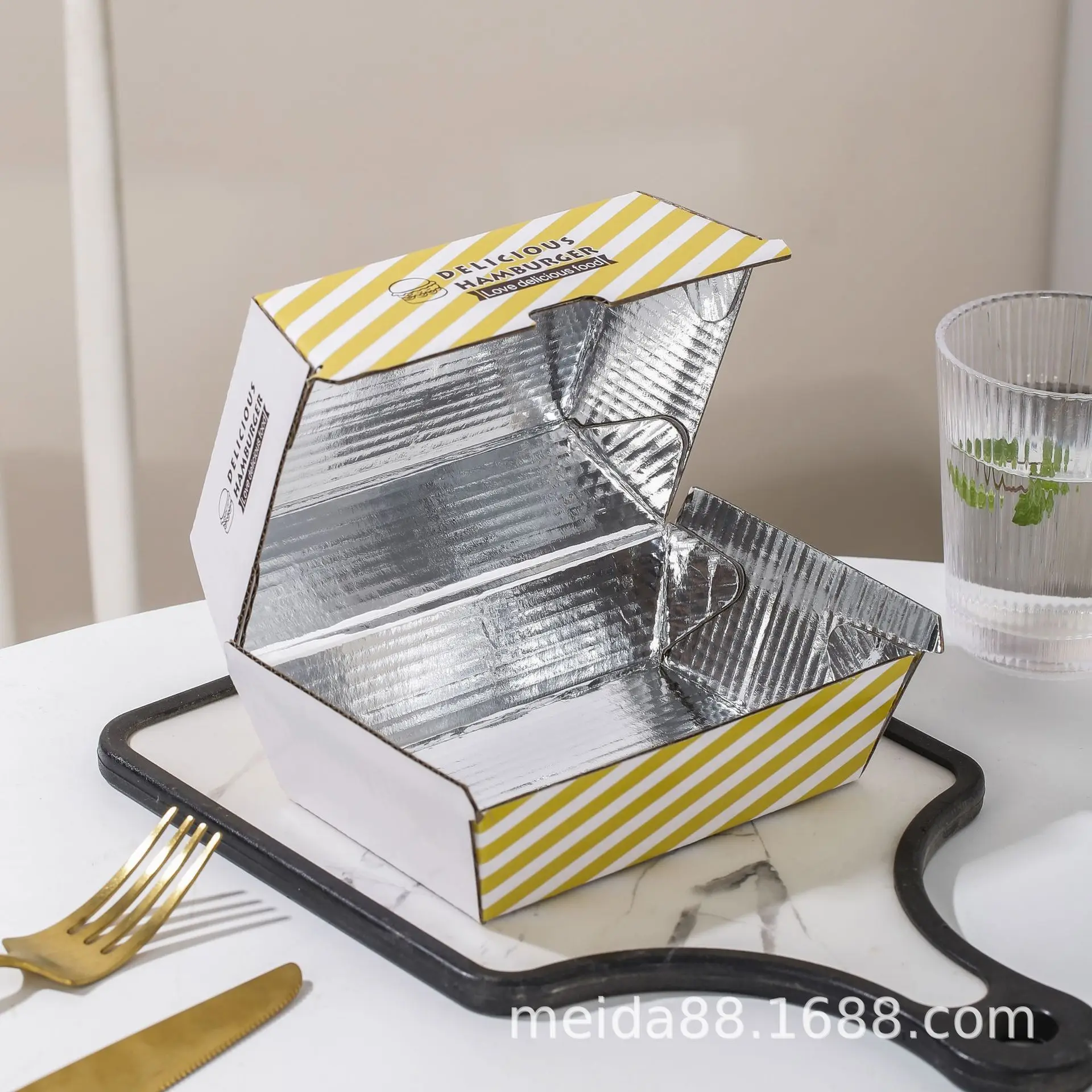 Easy-to-fold hamburger box chips chicken take out paper box food package container