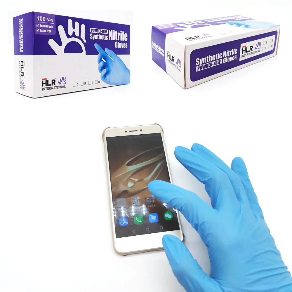 HLR Gloves Disposable Blue Nitrile Vinyl Synthetic Gloves