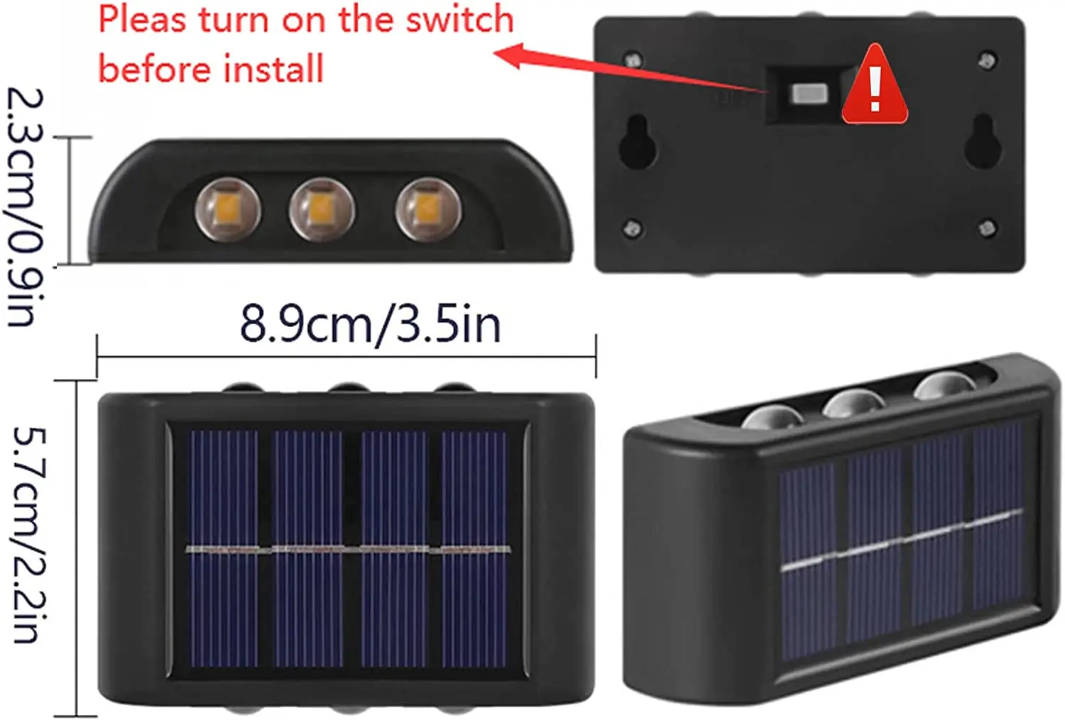 Unique Simple Nordic Style Solar Powered Up and Down Wall Lights Exterior Lights Fixtures for Wall Porch Fence Steps
