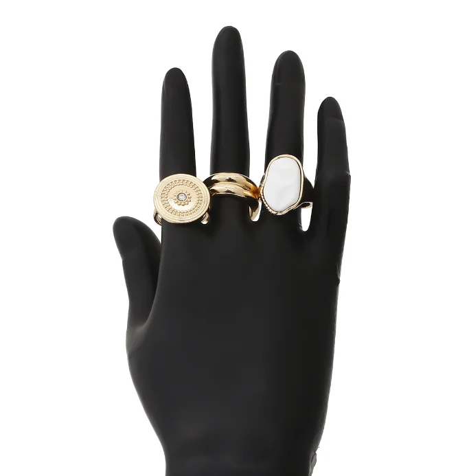
XG1172 Retro geometric round micro-set diamond ring simple shaped pearl metal set ring 