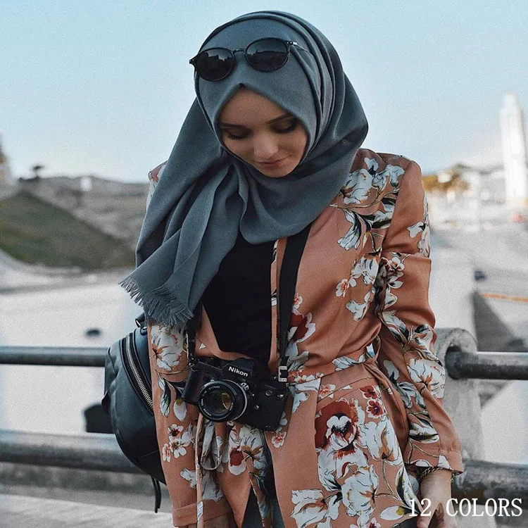 2021 New Cotton Pure Color Thick Short Beard Cape Shawl Cotton Hijab Shawl Hijab Ladies Scarf Winter