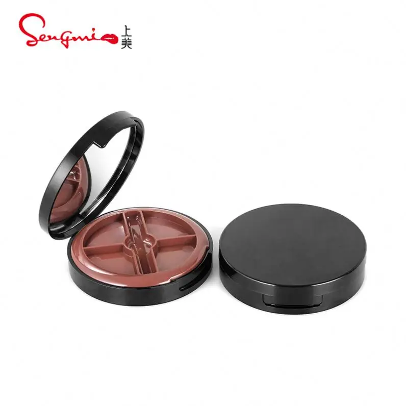 Customized Round Plastic Empty Eyeshadow Palette Case  Private Label Glitter  4 Colors well With Brush Space