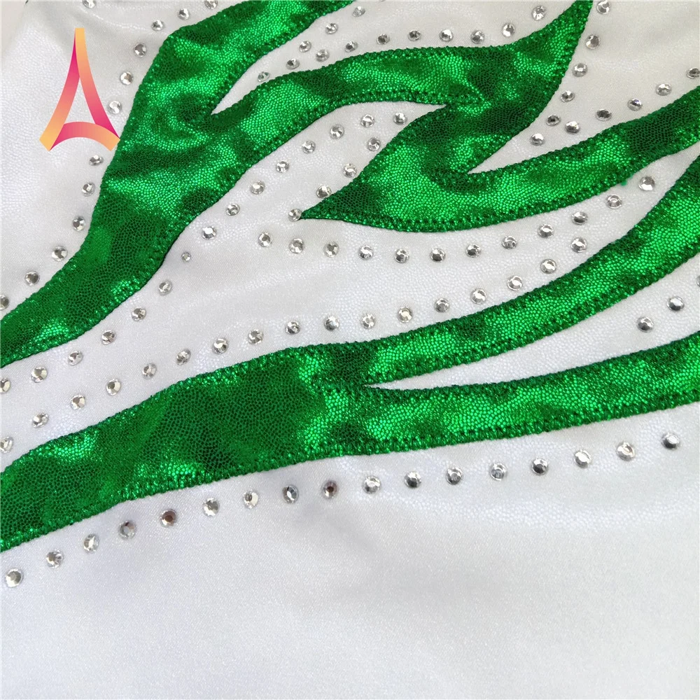 High Quality OEM Pearl White Mystique Shiny Rhinestone Girls Gym Wear Leotards Gymnastics Sleeveless