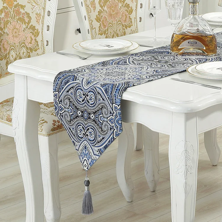 New Chinese Cotton Linen Table Runner Classical Tablecloth with Tassel for Living Room Dining Table Cabinet Coffee Bed Runner