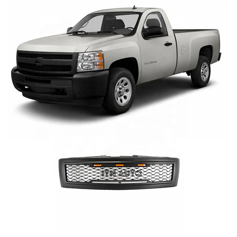Cheap upgrade car parts ABS Black Chromed Front grille grill For chevy Auto part silverado 1500 2007-2013 with LED lights emblem