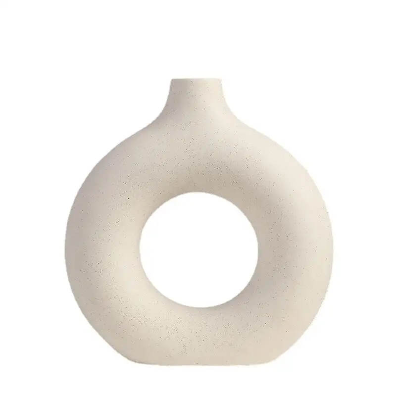 Home Decor Farmhouse Unique Modern Nordic Elegant White Round Flower Ceramic Vases With Free Sample