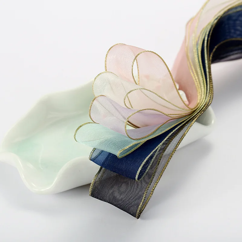 DIY Organza Ribbon with Gloden Edge 25MM Korea Ribbon for Hair Decoration DIY