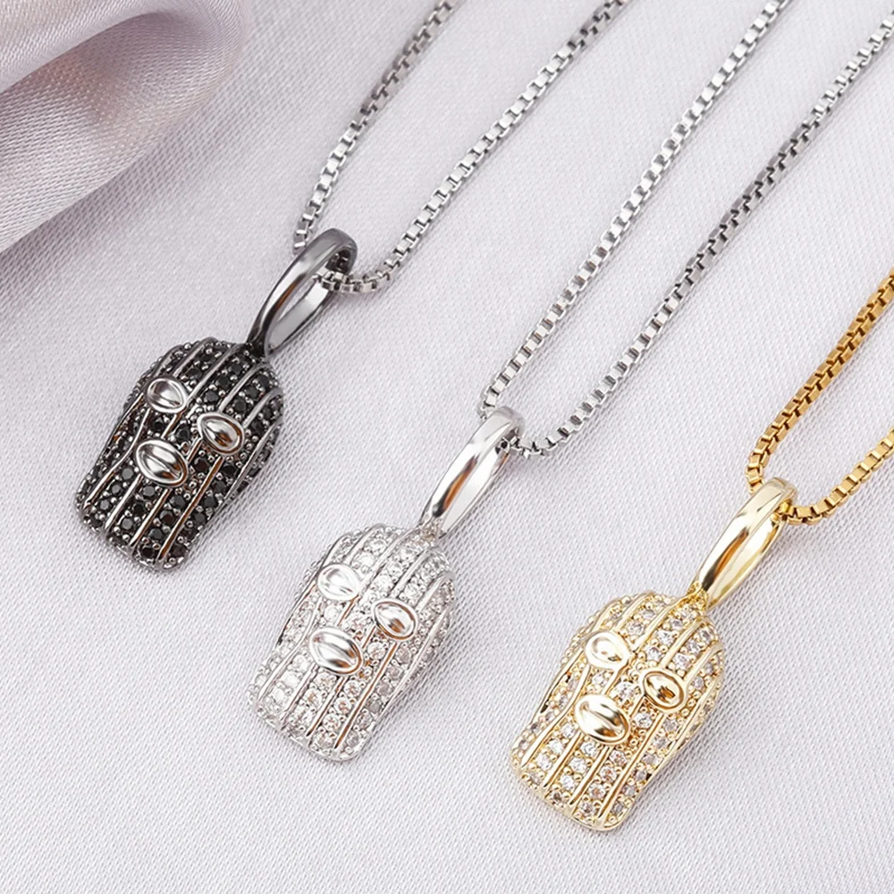 Misterjewelry Custom 925 Silver CZ Diamond Mask Pendant Necklace