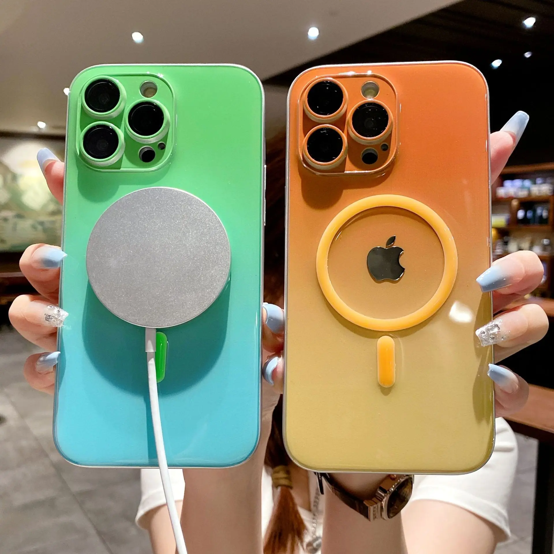 Luminous Magneticbsorption Gradient Wireless Charging with Lens Film phone case for iphone Xr Xs 11 12 13 14ProMax Cell Cover