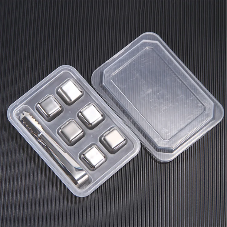 AIHPO21 Stainless Steel Pack of 8 Reusable Ice Cubes Chilling Stones with Tongs & Freezer Storage Tray for Whiskey Wine