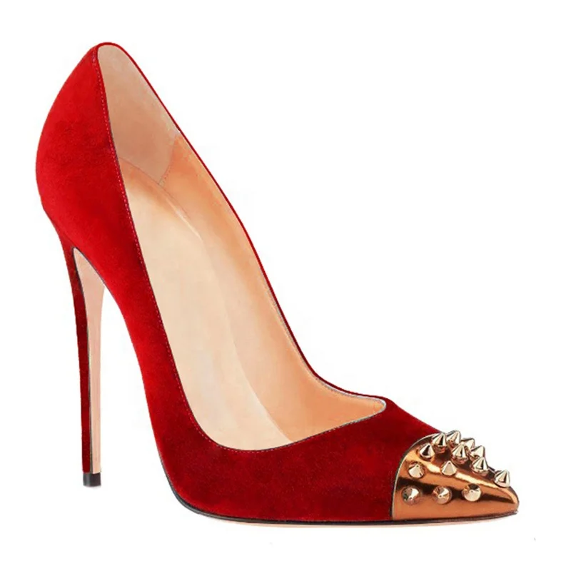 2022 New Arrival Rivets Pointed Toe Stiletto High Heels Plus Size 46 Pencil Heels Office Lady Dress Shoes Woman