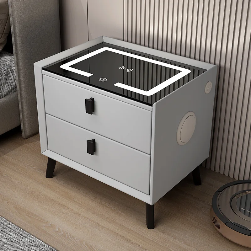 Solid Wood Smart Nightstand Light Luxury Premium Feeling Small Extremely Narrow Multifunctional Simple Bedroom Bedside Cabinet