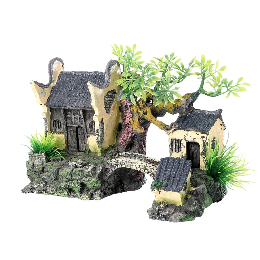 Fish tank decoration aquarium landscaping resin crafts house rockery ornaments Jiangnan hut water town Yunhe Tower