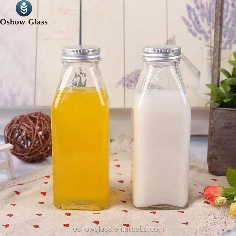 Wholesale Square 100ml 250ml 350ml 300ml 500ML 1000ML Empty Milk Fruit Juice Drink Glass Bottles With White Tamper Proof Cap