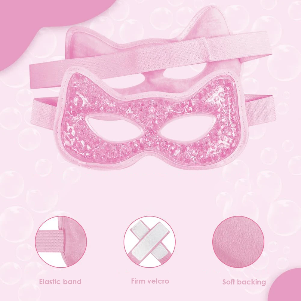 Cat Theme Ice Pack for Eyes Cold Compress Reusable Hot Cold Gel Eye Mask with Soft Plush Backing for Kids Girl