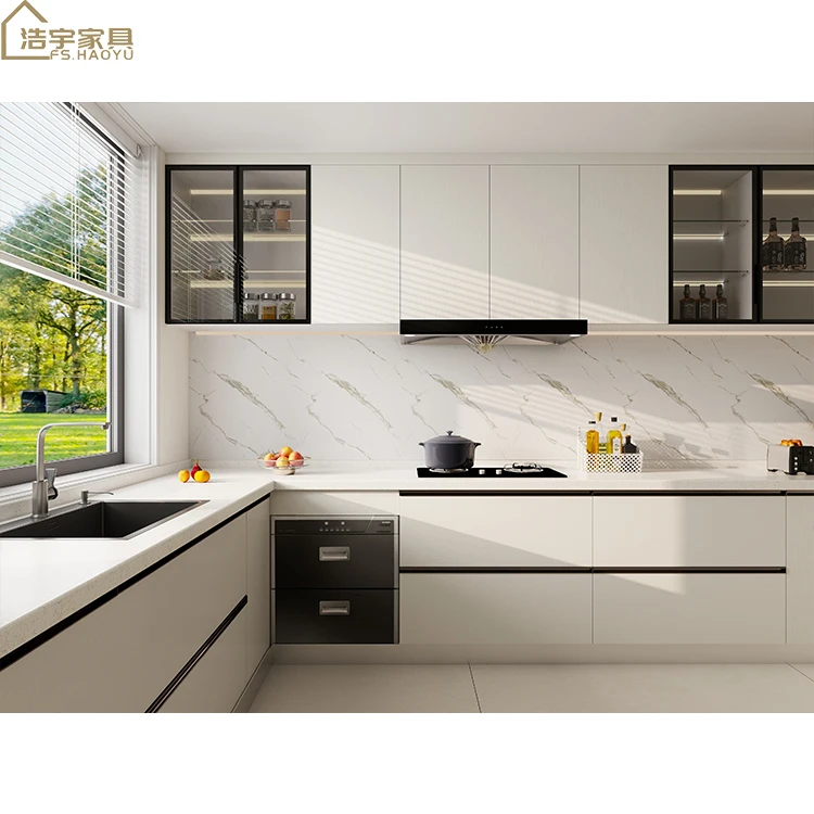 small wooden cupboard hinges kitchen cabinet Home Improvement Kitchen Cupboard White PET Lacquer High Glossy Kitchen Cabinet