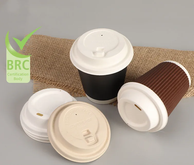 Wholesale Disposable Composable Lid For Pulp Paper Lid 80 90mm Bagasse Coffee Cup Pulp Lids Cover