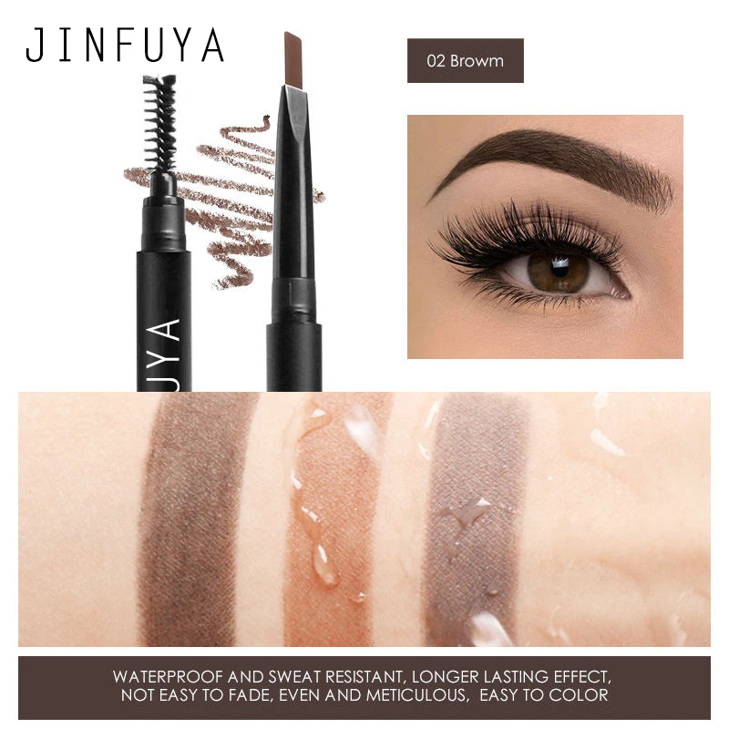 Durable Waterproof Flat Eyebrow Pencil with Brush High Pigment Long Lasting Slim Wholesale 3 Colors Powder Waterproof Makeup Set