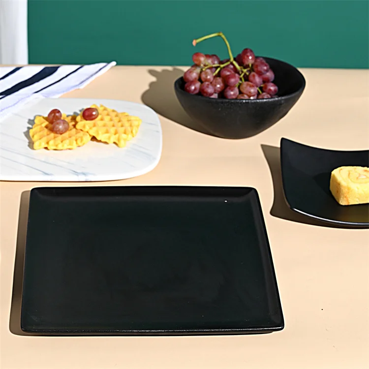 10 inch 11 inch 12 inch big black porcelain square plate Shrinkage dot black glaze serving flat dish